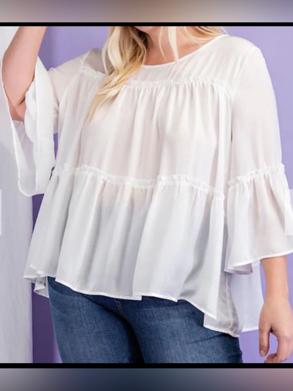 Plus Size Women's White Ruffle Tiered Blouse